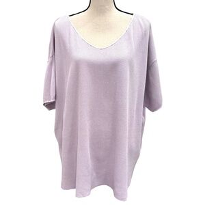 VINTAGE FITIGUES LAVENDER/LIGHT PURPLE OVERSIZED WAFFLE KNIT V NECK TOP